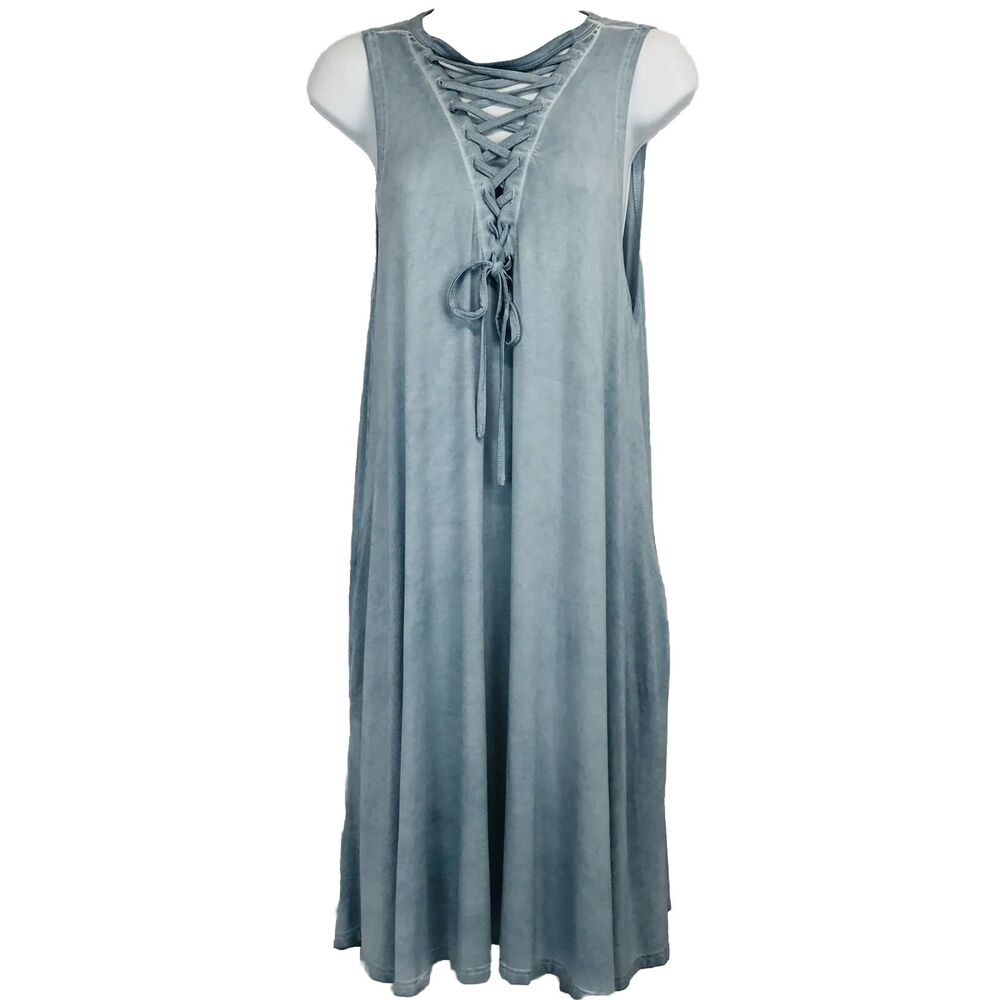 Andree By Unit Womens Blue Sleeveless Front Tie Sheath Dress Size Small Pockets
